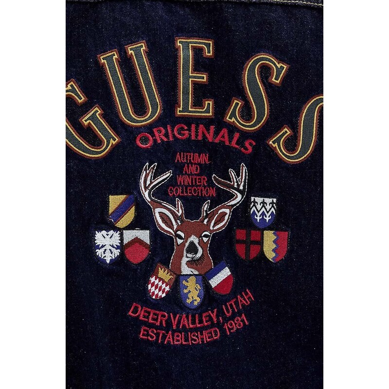Дънково яке от памук Guess Originals Deer Denim в тъмносиньо с преходна изолация
