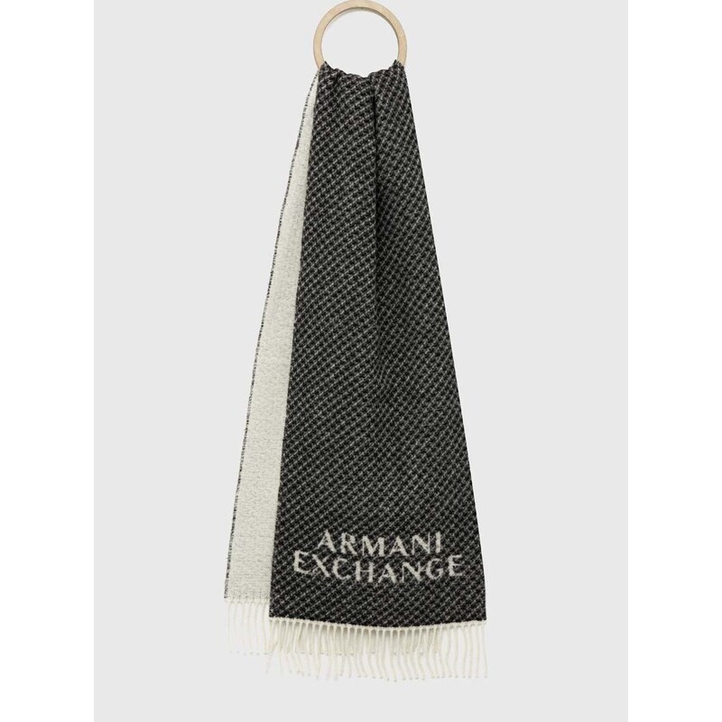 Вълнен шал Armani Exchange в черно с принт