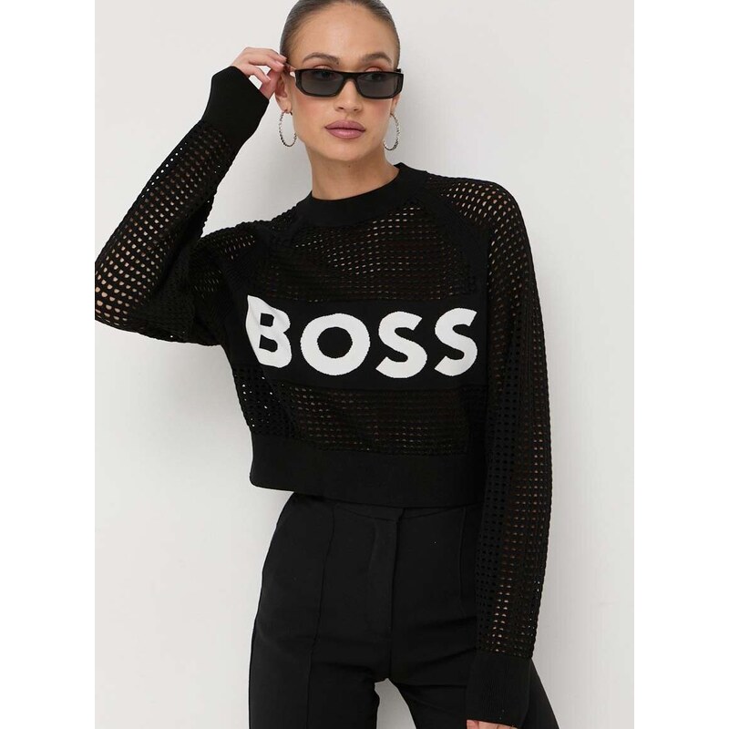 Пуловер BOSS дамски в черно от лека материя
