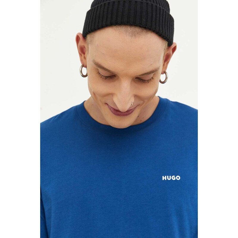 Памучна тениска HUGO в синьо с изчистен дизайн 50466158