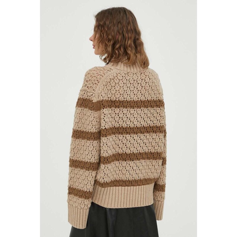 Пуловер с вълна Lovechild дамски в бежово от топла материя