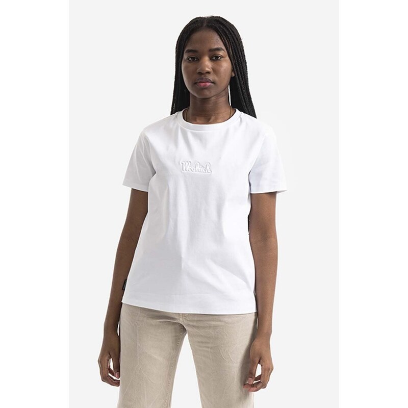 Памучна тениска Woolrich Logo T-shirt CFWWTE0056FRUT297 в бяло