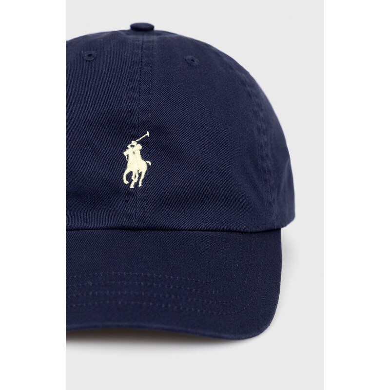 Памучна шапка Polo Ralph Lauren в тъмносиньо с изчистен дизайн