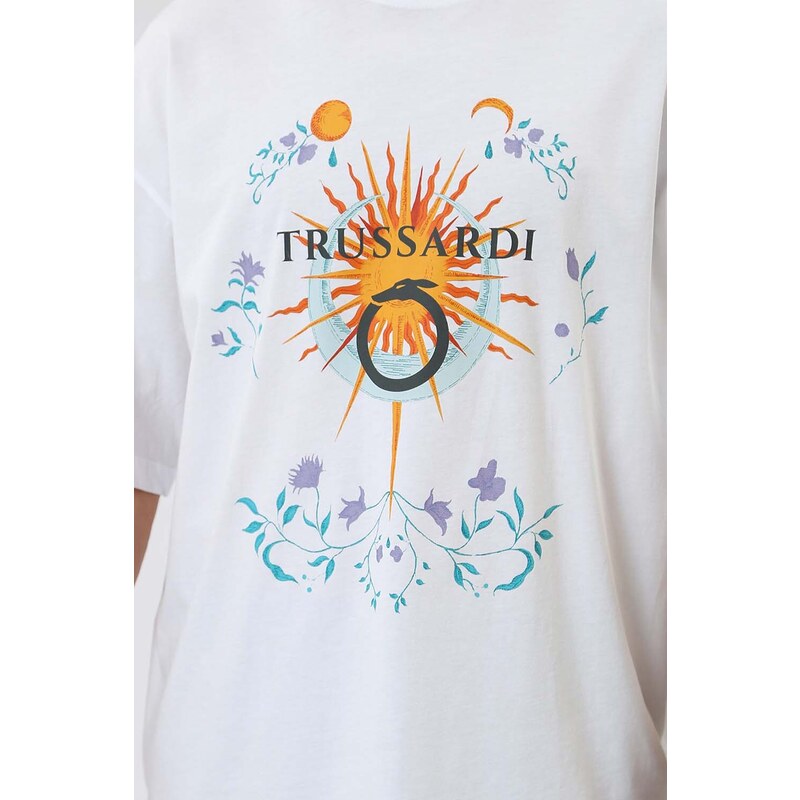 TRUSSARDI JEANS T-Shirt Sun And Moon Print Cotton Jersey 30/1 T007531T005381 w001 white