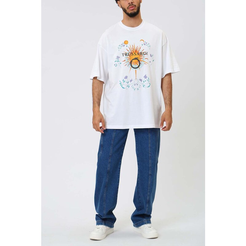 TRUSSARDI JEANS T-Shirt Sun And Moon Print Cotton Jersey 30/1 T007531T005381 w001 white