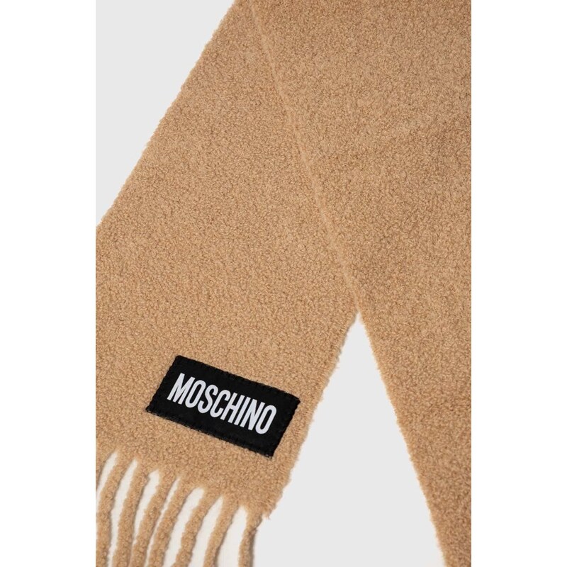Вълнен шал Moschino в бежово с изчистен дизайн