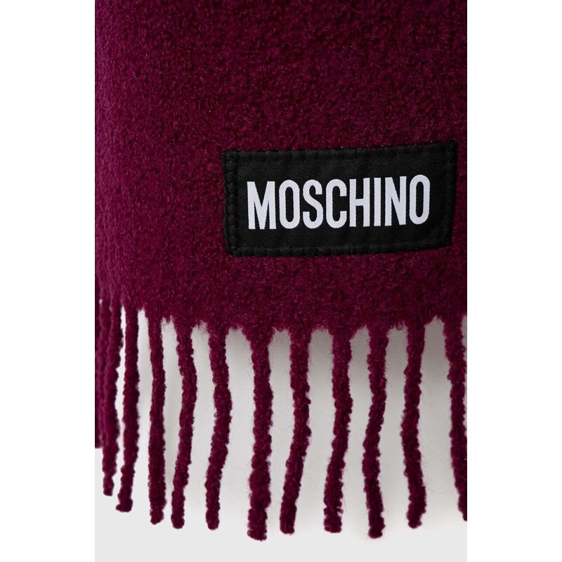 Вълнен шал Moschino в бордо с изчистен дизайн