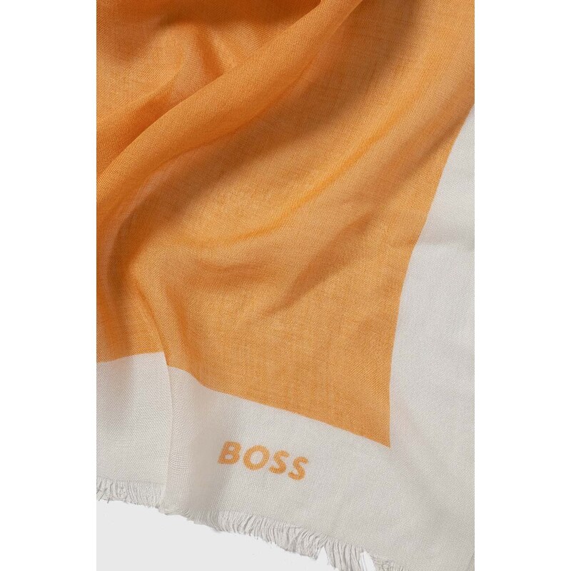 Тънък шал с вълна BOSS в оранжево с десен
