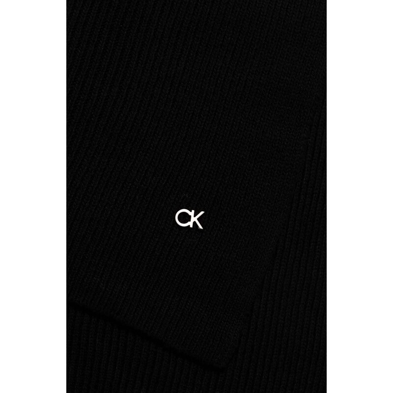 Шал с вълна Calvin Klein в черно с изчистен дизайн