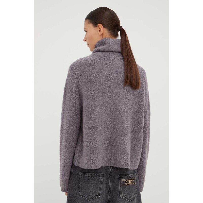 Вълнен пуловер Samsoe Samsoe дамски в сиво от топла материя с поло