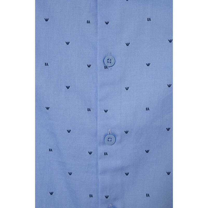 Детска памучна риза Emporio Armani в синьо