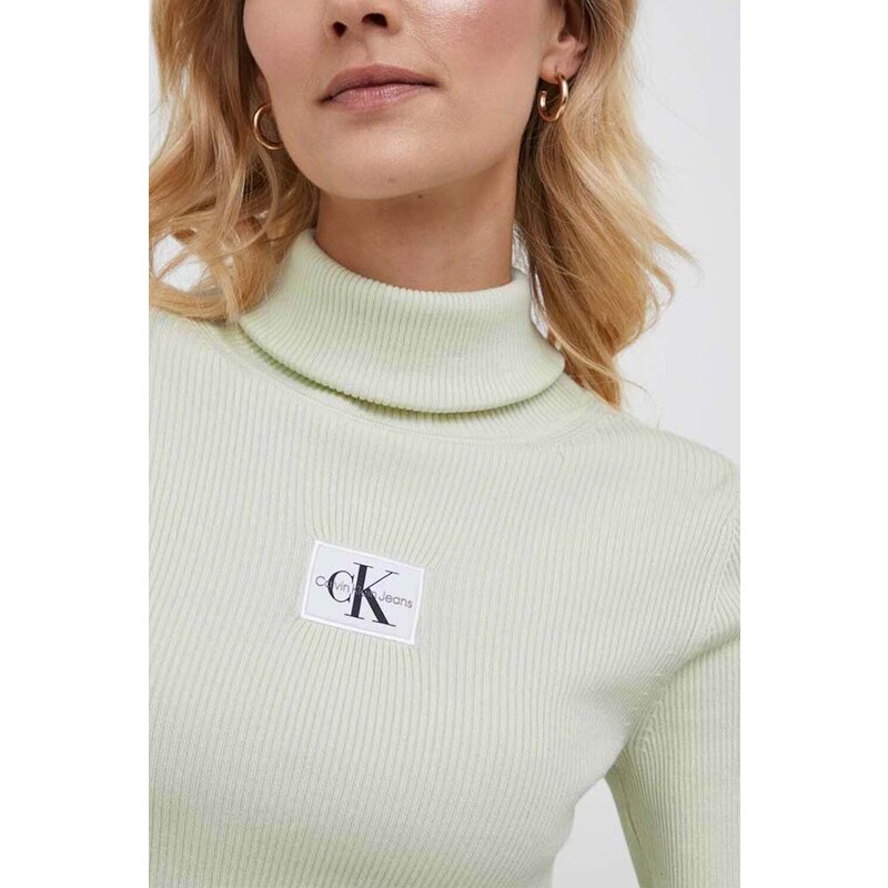 CALVIN KLEIN Pullover Badge Roll Neck Sweater J20J221688 LCE canary green