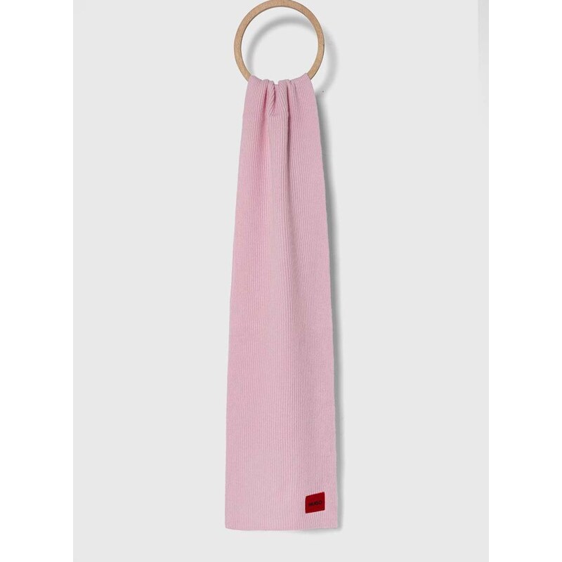 Вълнен шал HUGO в розово с изчистен дизайн
