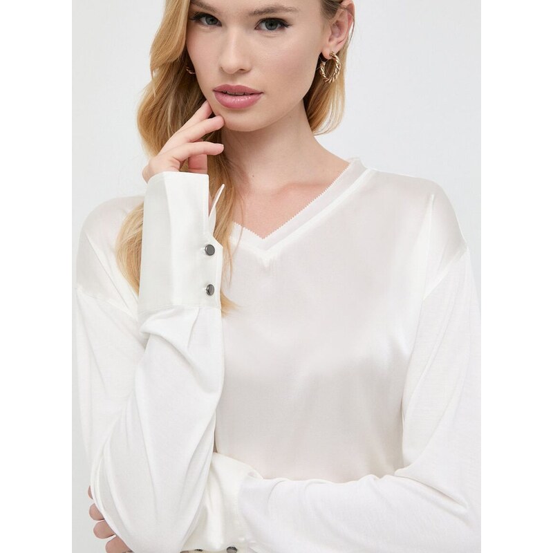 Блуза с коприна BOSS в бежово с изчистен дизайн
