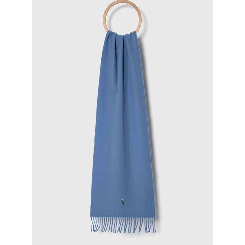 Вълнен шал Polo Ralph Lauren в синьо с изчистен дизайн