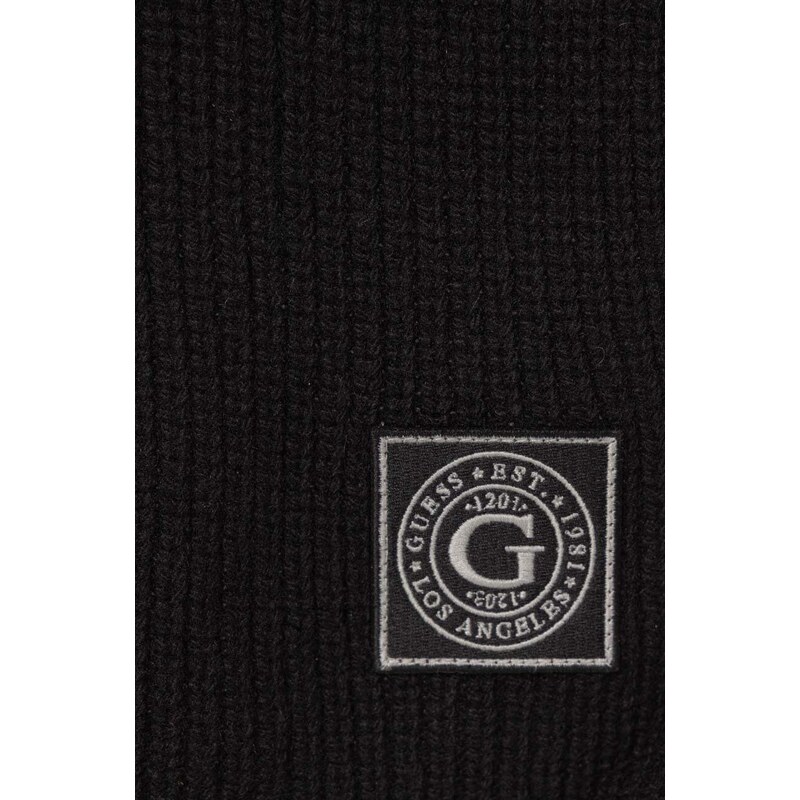 Вълнен шал Guess в черно с изчистен дизайн