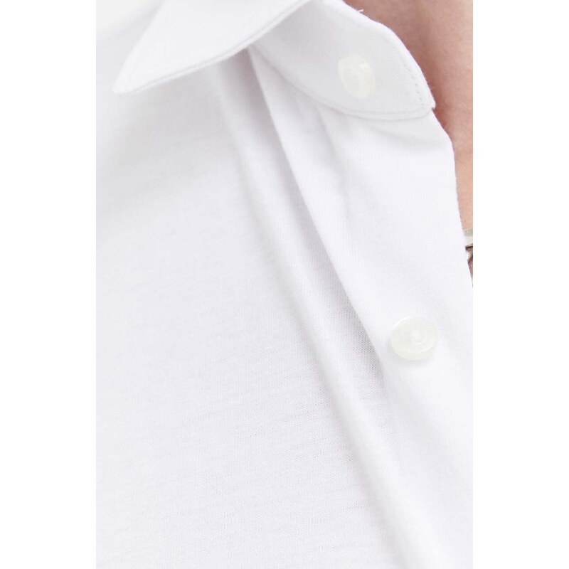 Памучна риза HUGO мъжка в бяло с кройка по тялото класическа яка 50494515