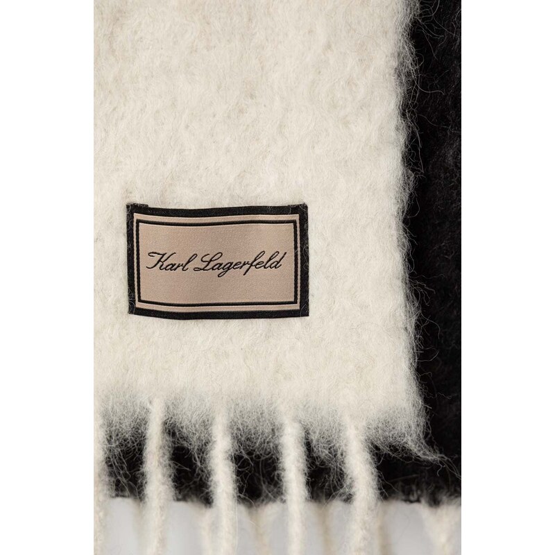 Вълнен шал Karl Lagerfeld в бяло с десен