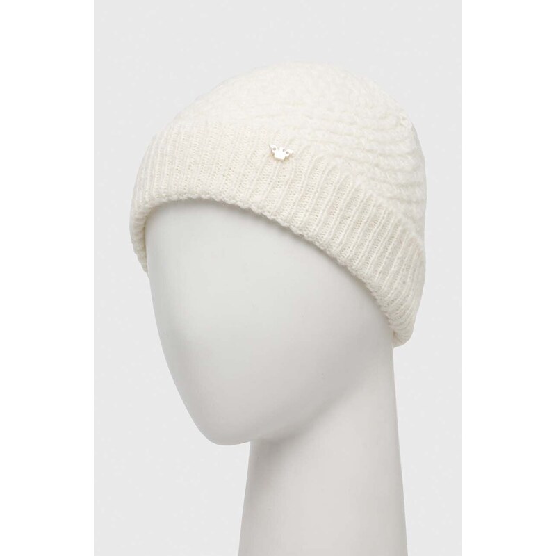Детска шапка с вълна Emporio Armani в бяло с фина плетка