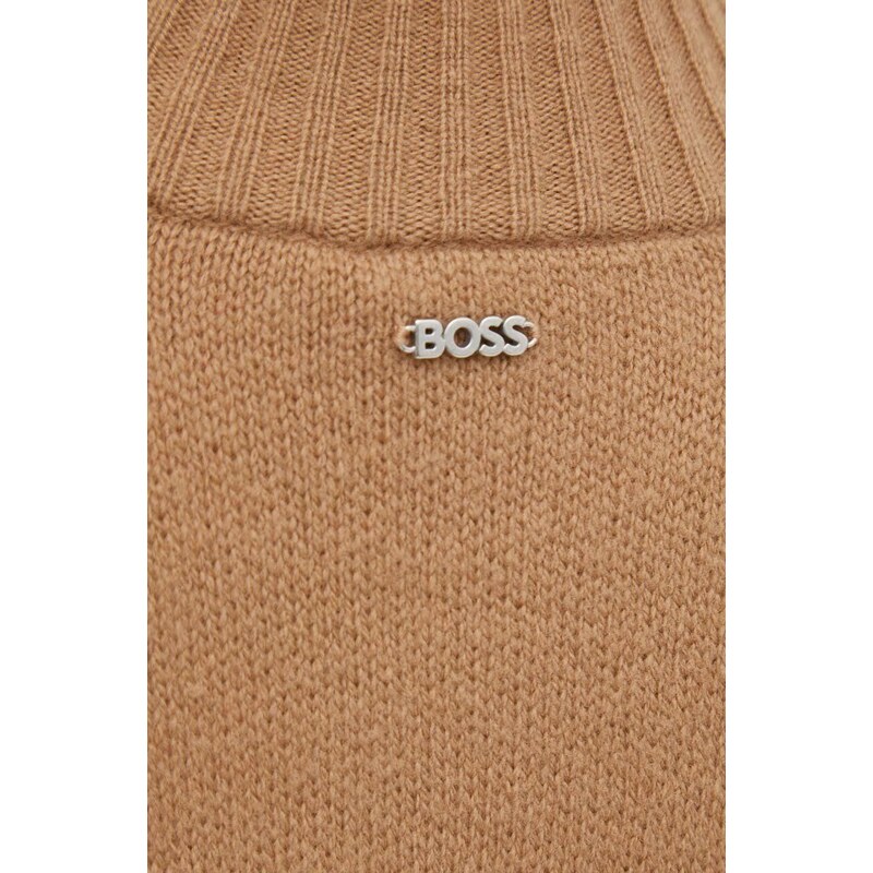 Вълнен пуловер BOSS дамски в бежово