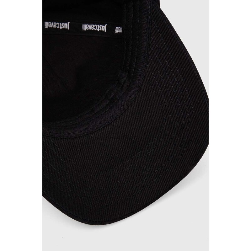Памучна шапка с козирка Just Cavalli в черно с апликация