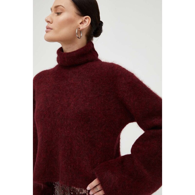 Вълнен пуловер Gestuz Manda дамски в бордо с поло