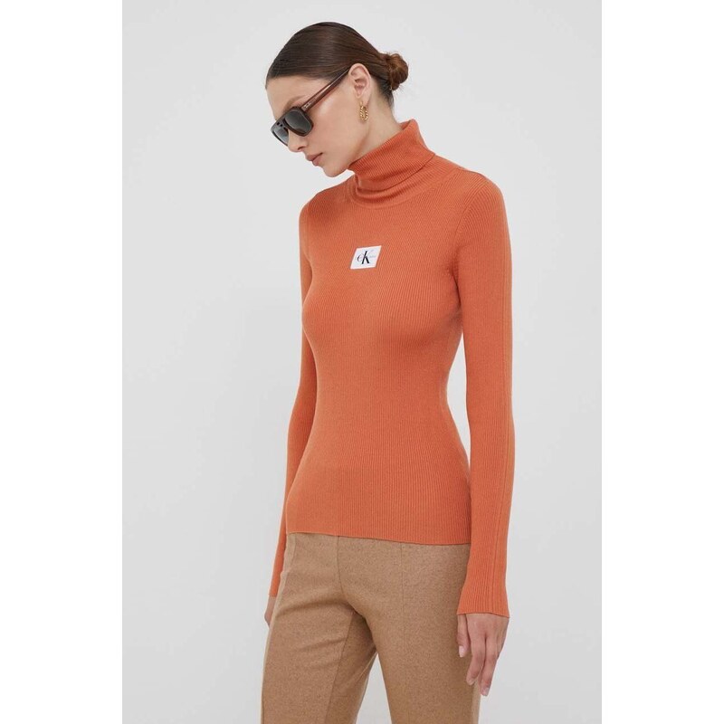Пуловер Calvin Klein Jeans дамски в оранжево с поло