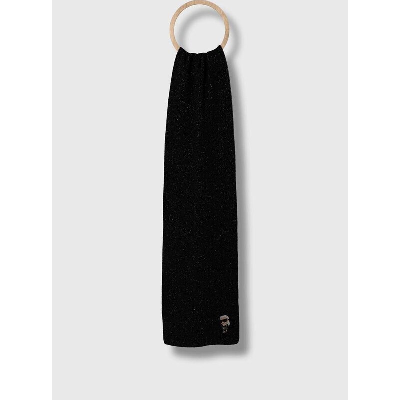 Вълнен шал Karl Lagerfeld в черно с десен