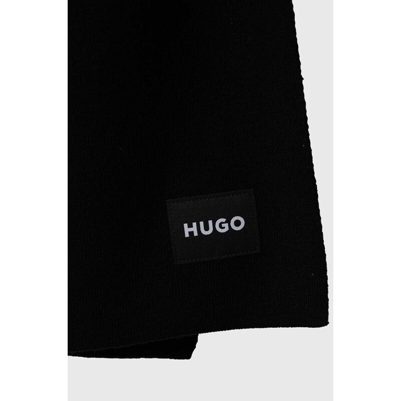 Шал HUGO дамски в черно с изчистен дизайн