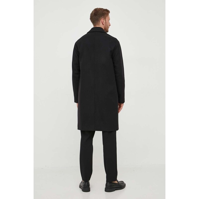 Вълнено палто Calvin Klein в черно преходен модел