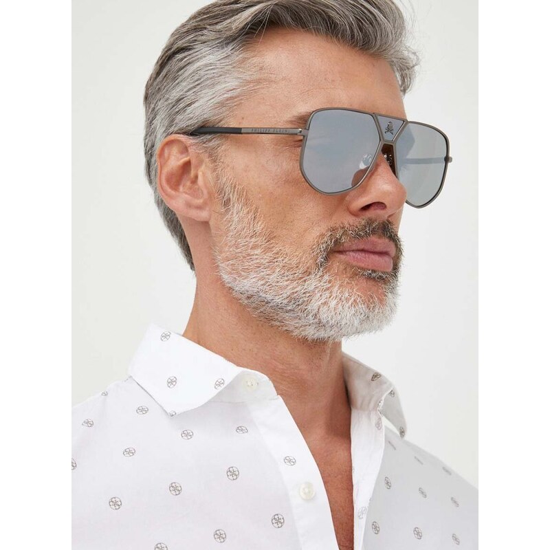 Слънчеви очила Philipp Plein в сиво