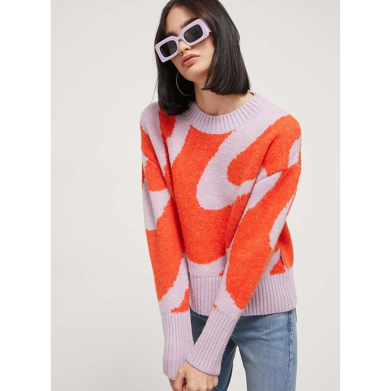 Пуловер с вълна On Vacation дамски в оранжево от топла материя