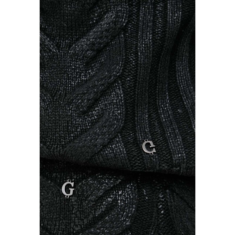 Пуловер с вълна Guess дамски в черно с ниско поло