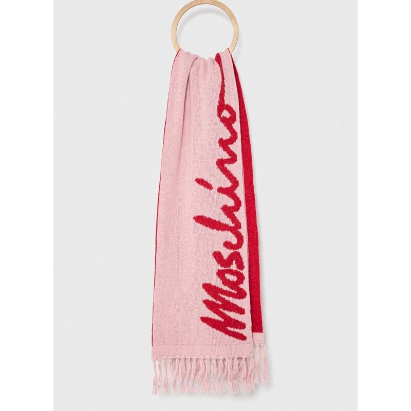Вълнен шал Moschino в розово с десен
