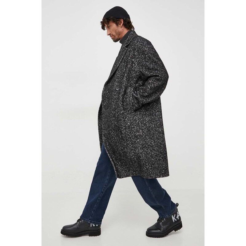Палто Calvin Klein в черно преходен модел с двуредно закопчаване
