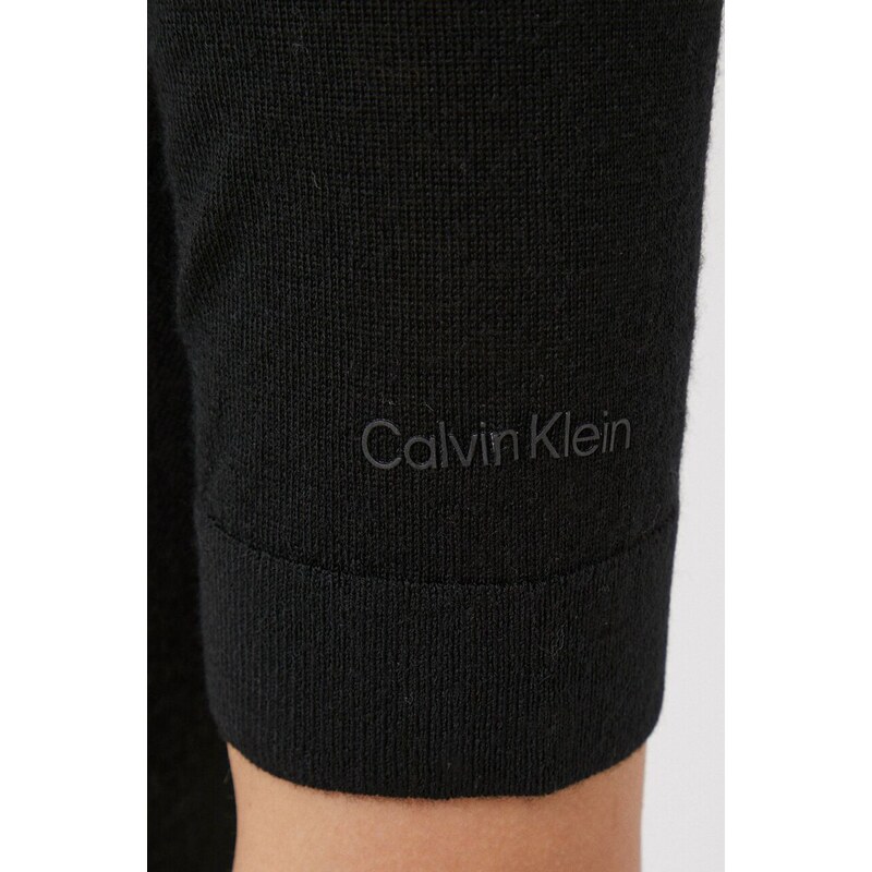 Вълнено боди Calvin Klein в черно от лека материя с ниско поло