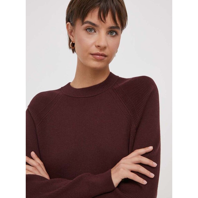 Пуловер с вълна Calvin Klein дамски в бордо от лека материя