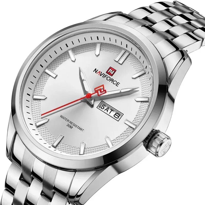 Curren Мъжки часовник Naviforce Twingle, Неръждаема стомана, Сребрист / Бял