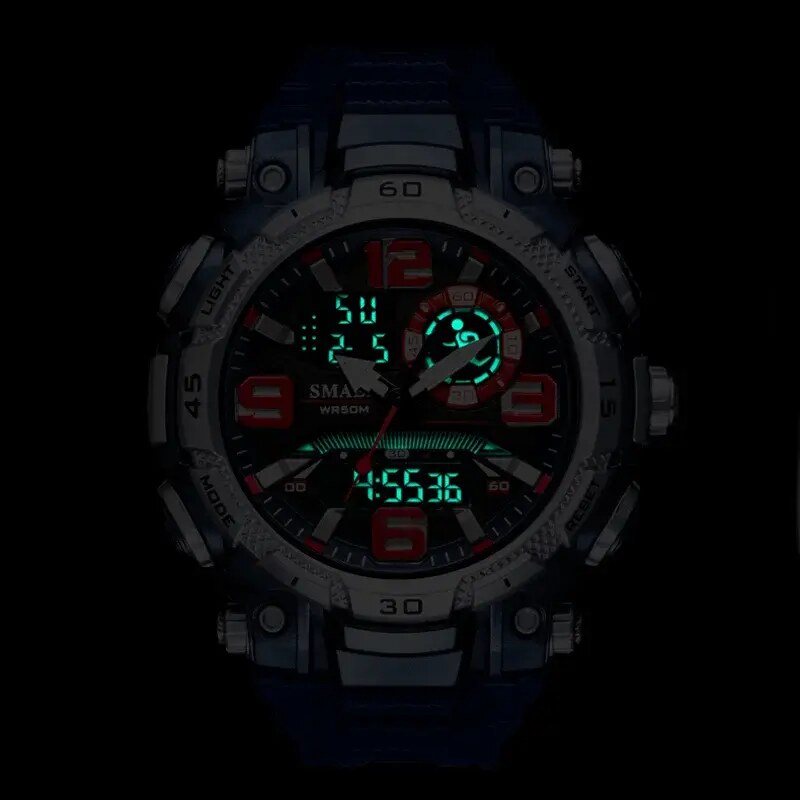 Спортен мъжки часовник Smael Vitality, Двойно време, Хронограф, LED Подсветка, Оранжев / Черен