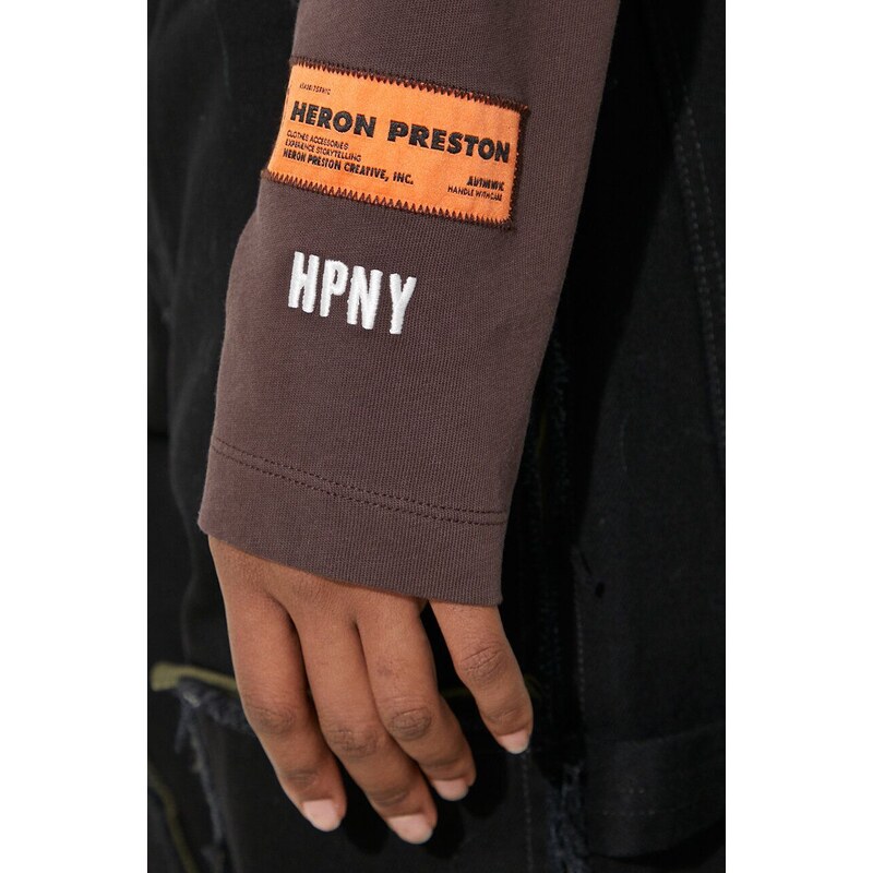 Памучна блуза с дълги ръкави Heron Preston Hpny Crop Ls Rollneck в кафяво с поло HWAB026F23JER0016001