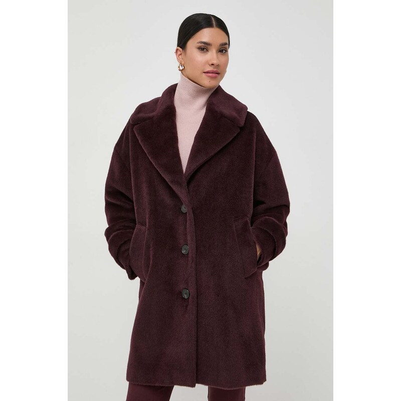 Вълнено палто Marella в бордо преходен модел с уголемена кройка