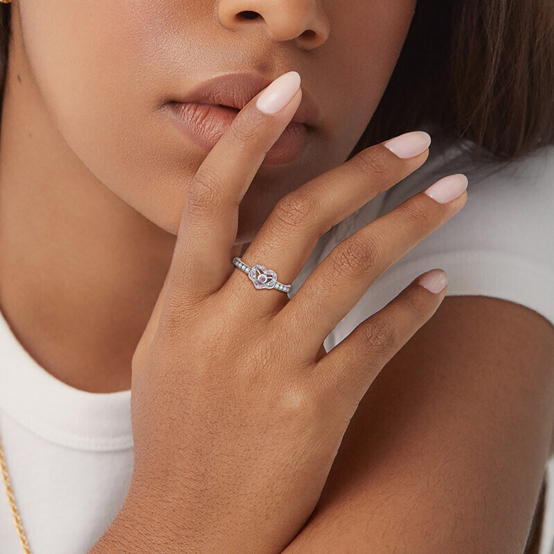 DELIS Сребърен пръстен, JW618, дизайн на сърце, с родиево покритие