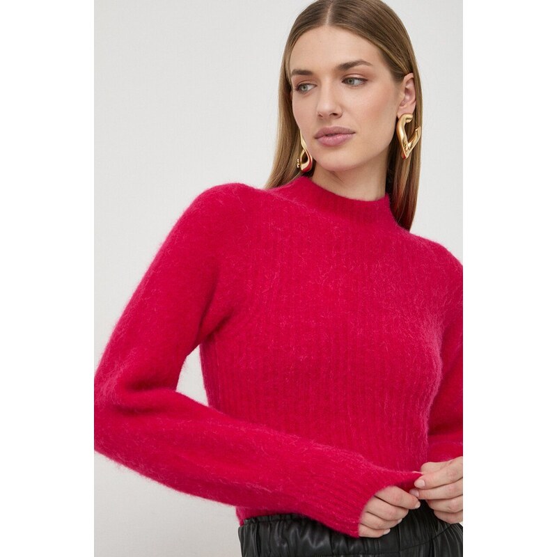 Вълнен пуловер Marella дамски в розово от топла материя с ниско поло