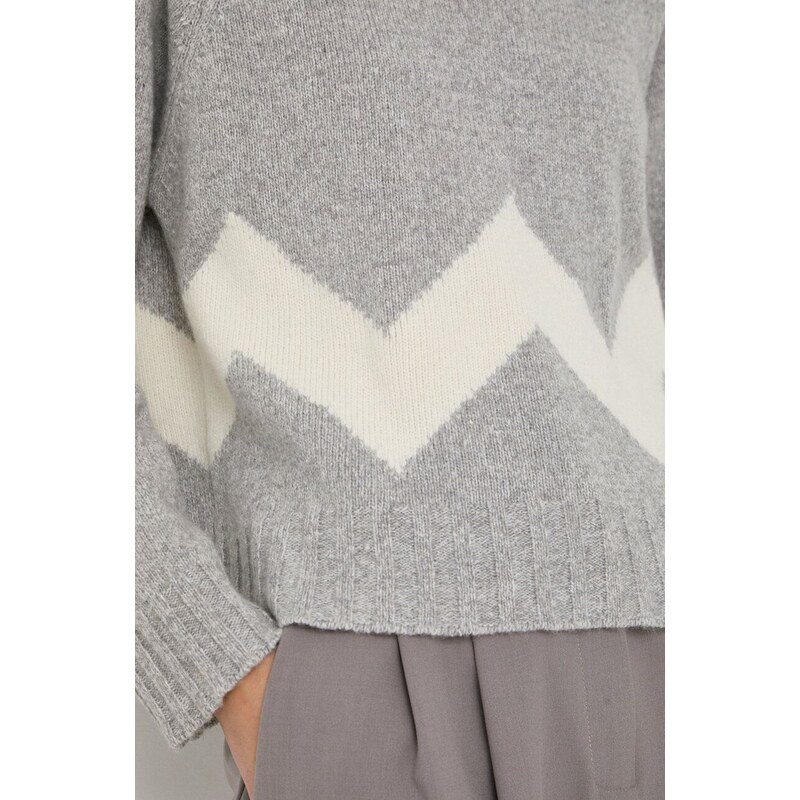 Вълнен пуловер Marella дамски в сиво с ниско поло