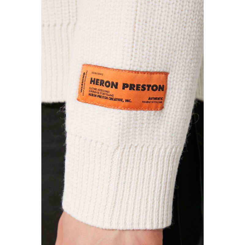 Вълнен пуловер Heron Preston Hpny Knit Rollneck мъжки в бежово с поло HMHA006F23KNI0010410