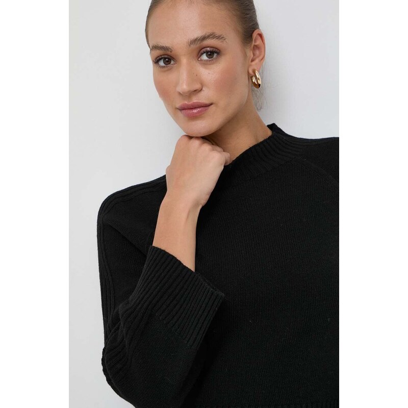 Пуловер с вълна Marella дамски в черно от лека материя с ниско поло