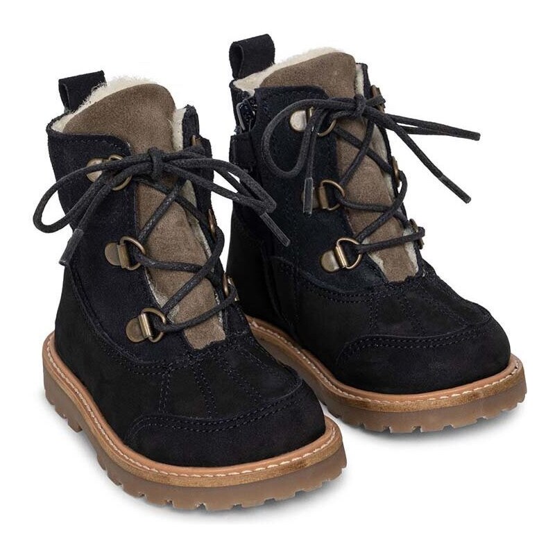 Детски велурени зимни обувки Konges Sløjd в тъмносиньо