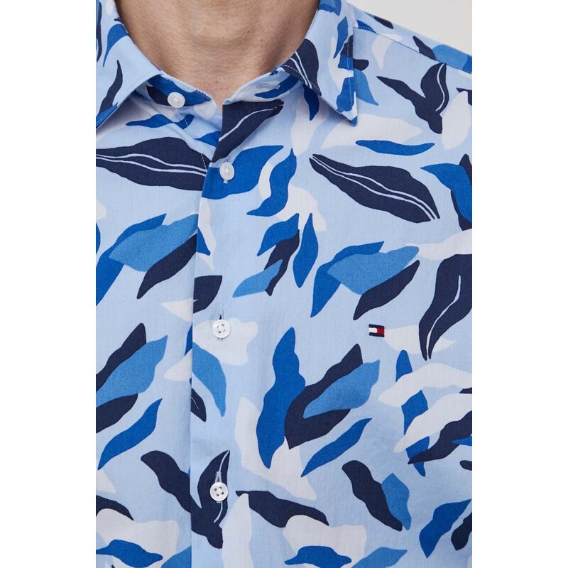 Памучна риза Tommy Hilfiger мъжка в синьо със стандартна кройка с класическа яка MW0MW33824