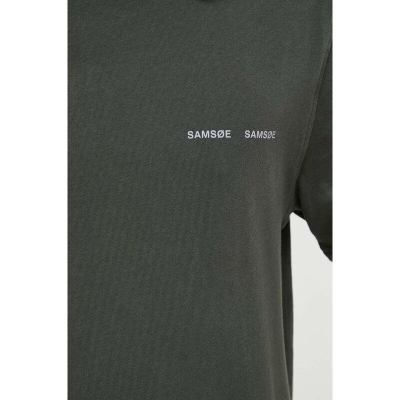 Samsoe Samsoe Памучна тениска Samsoe Norsbro в зелено с принт M20300010