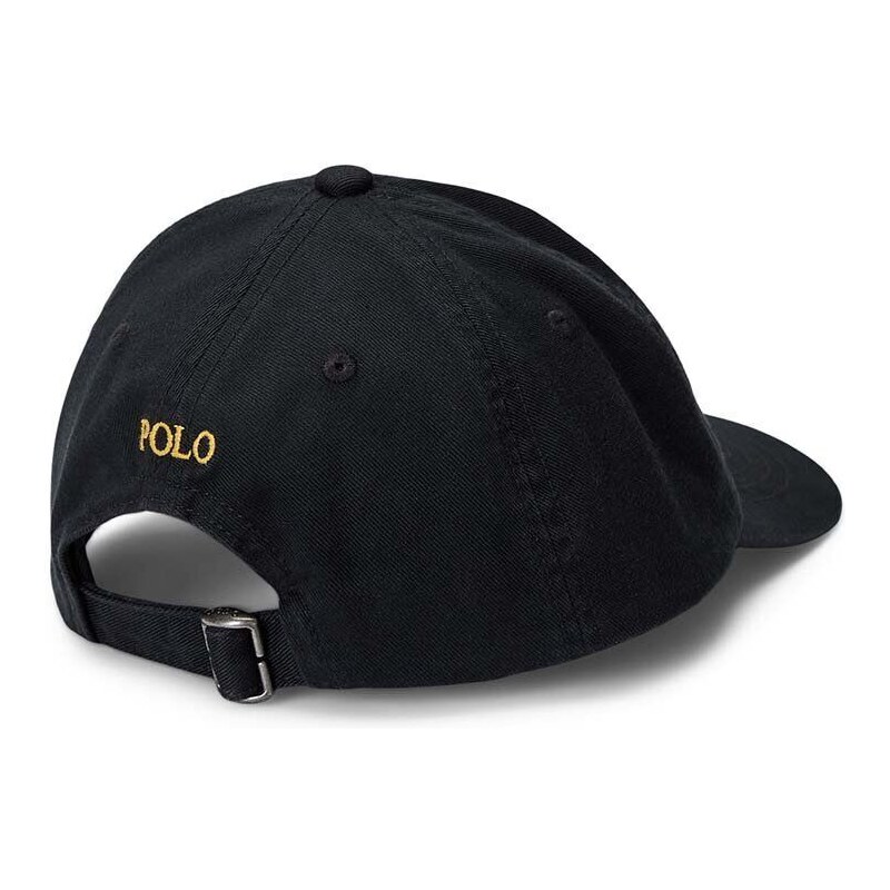 Детска памучна шапка с козирка Polo Ralph Lauren в черно с апликация